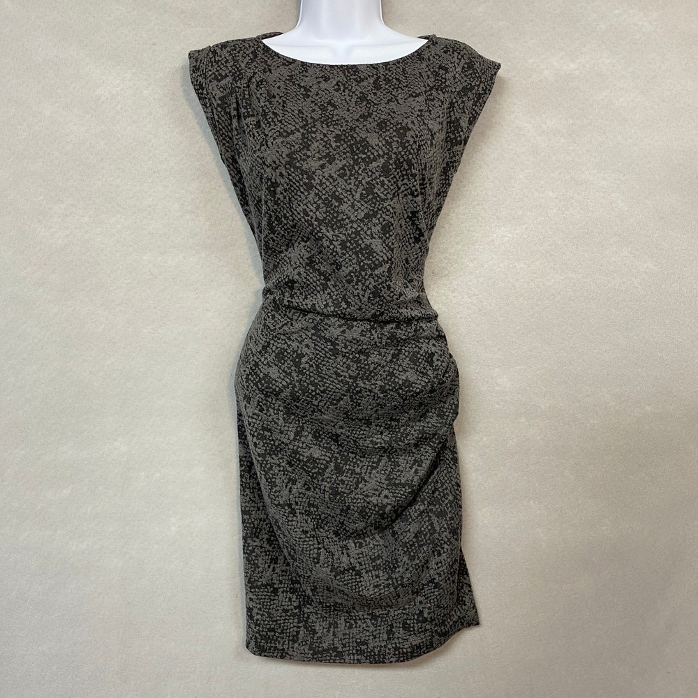 Ann Taylor Women 4P Sheath Dress Gray Snakeskin Career Fitted Ruching Y2K 90s